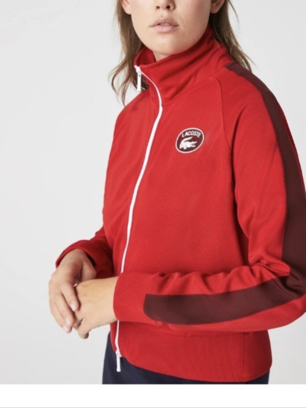 Women's Lacoste Badge Pique Zipped Sweatshirt Size L (42) Cropped Retail $254.00